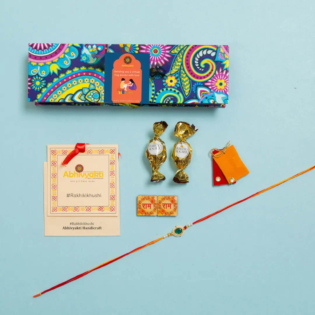 Sapphire Stone Premium Rakhi - Send to INDIA( FREE SHIPPING )