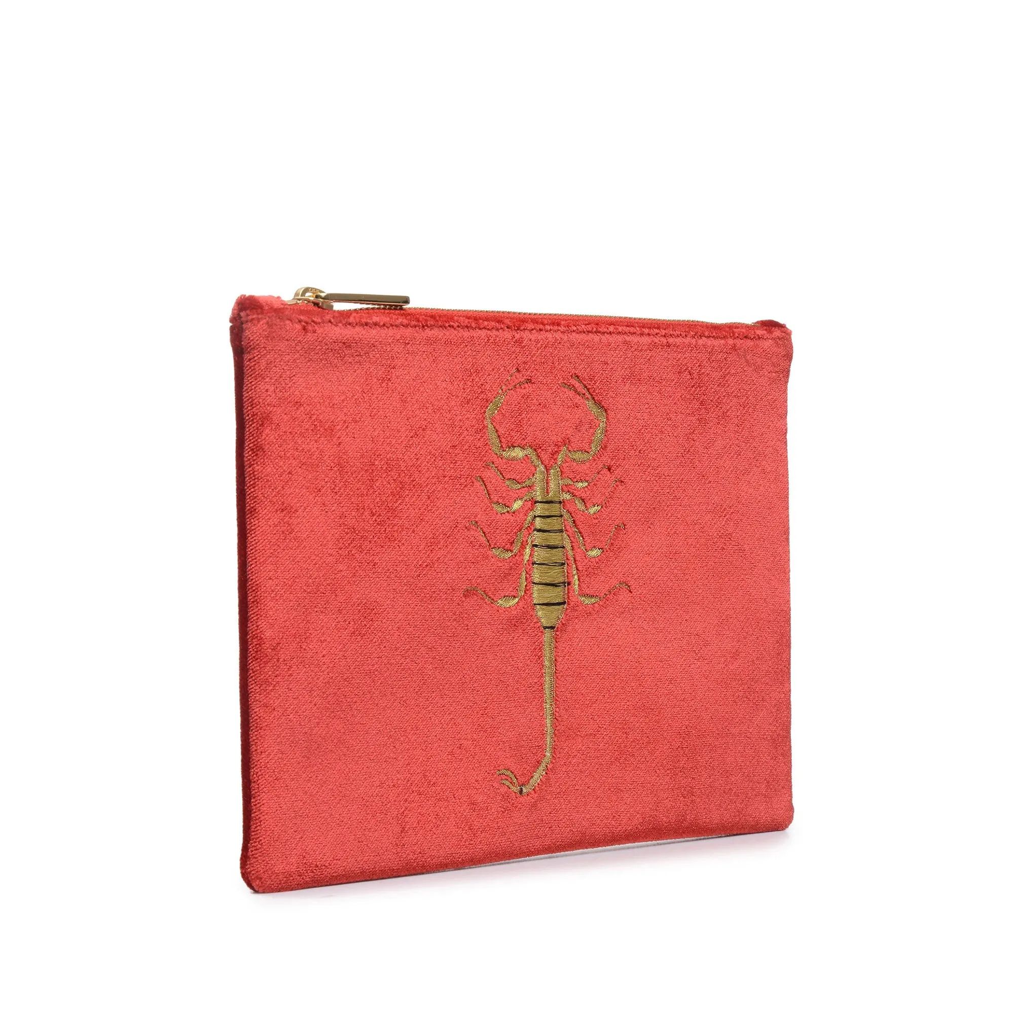 SCORPION EMBROIDERED VELVET CLUTCH BAG(RED)
