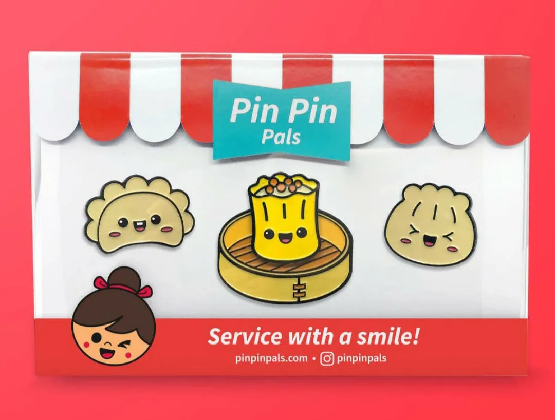 Set di spille smaltate, noodles e biscotto della fortuna -pin pin pals