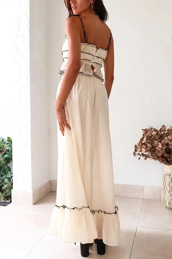 Sexy Suspender Strap Top and Elastic Waist Elegant Skirt Set