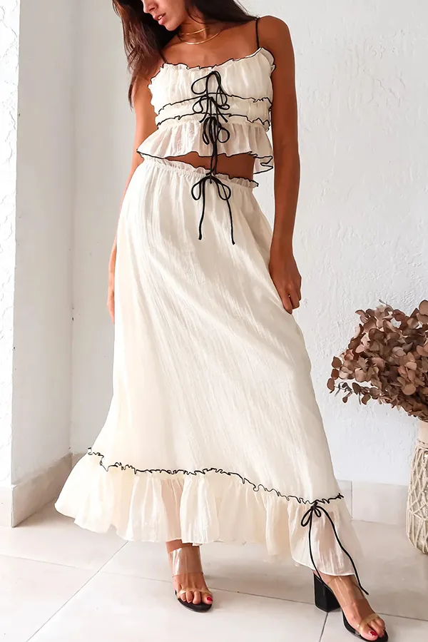 Sexy Suspender Strap Top and Elastic Waist Elegant Skirt Set