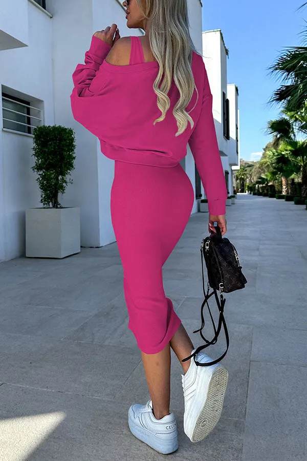 Sexy V-neck suspenders knitted dress sweater set