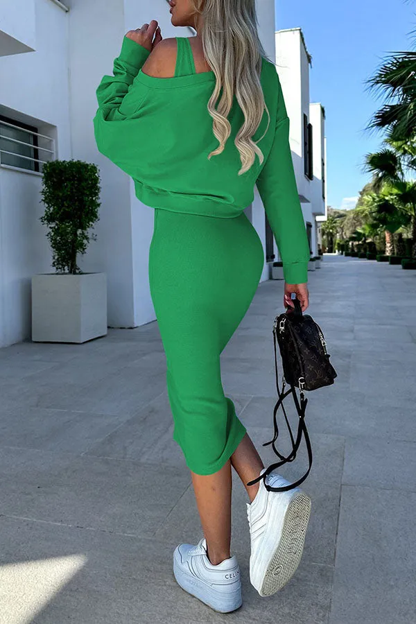 Sexy V-neck suspenders knitted dress sweater set