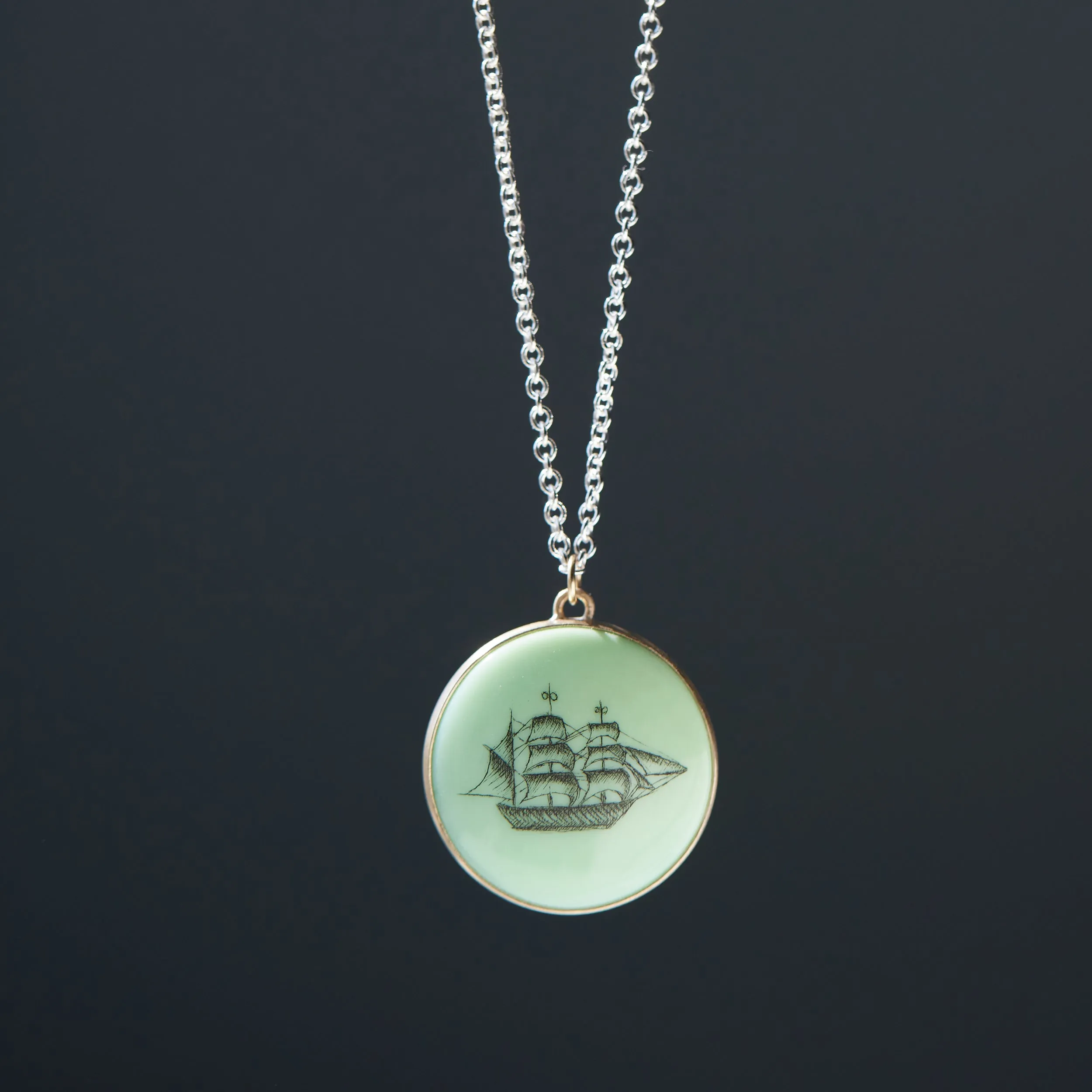 Shadows of the Sea #1 Variscite Scrimshaw Necklace