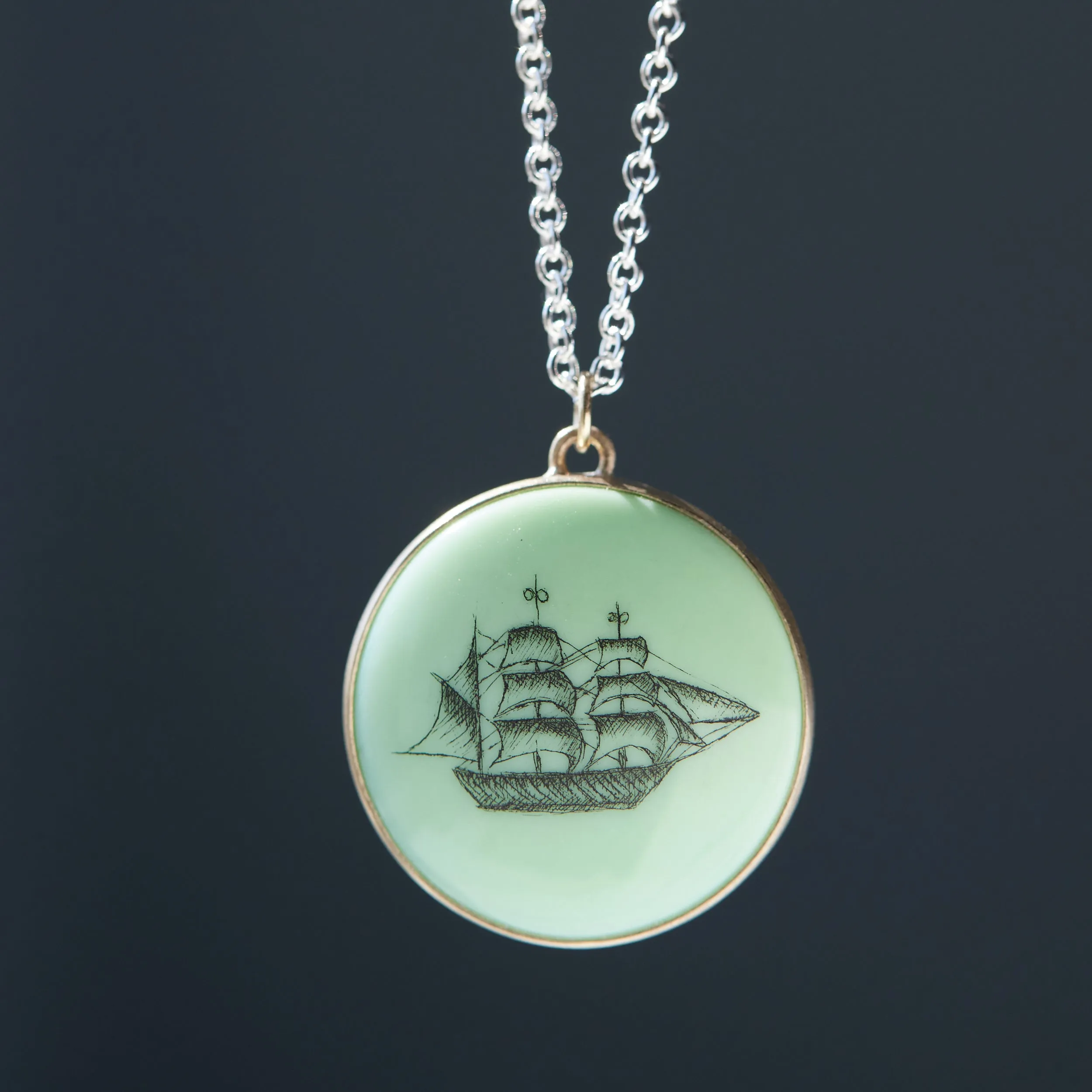 Shadows of the Sea #1 Variscite Scrimshaw Necklace
