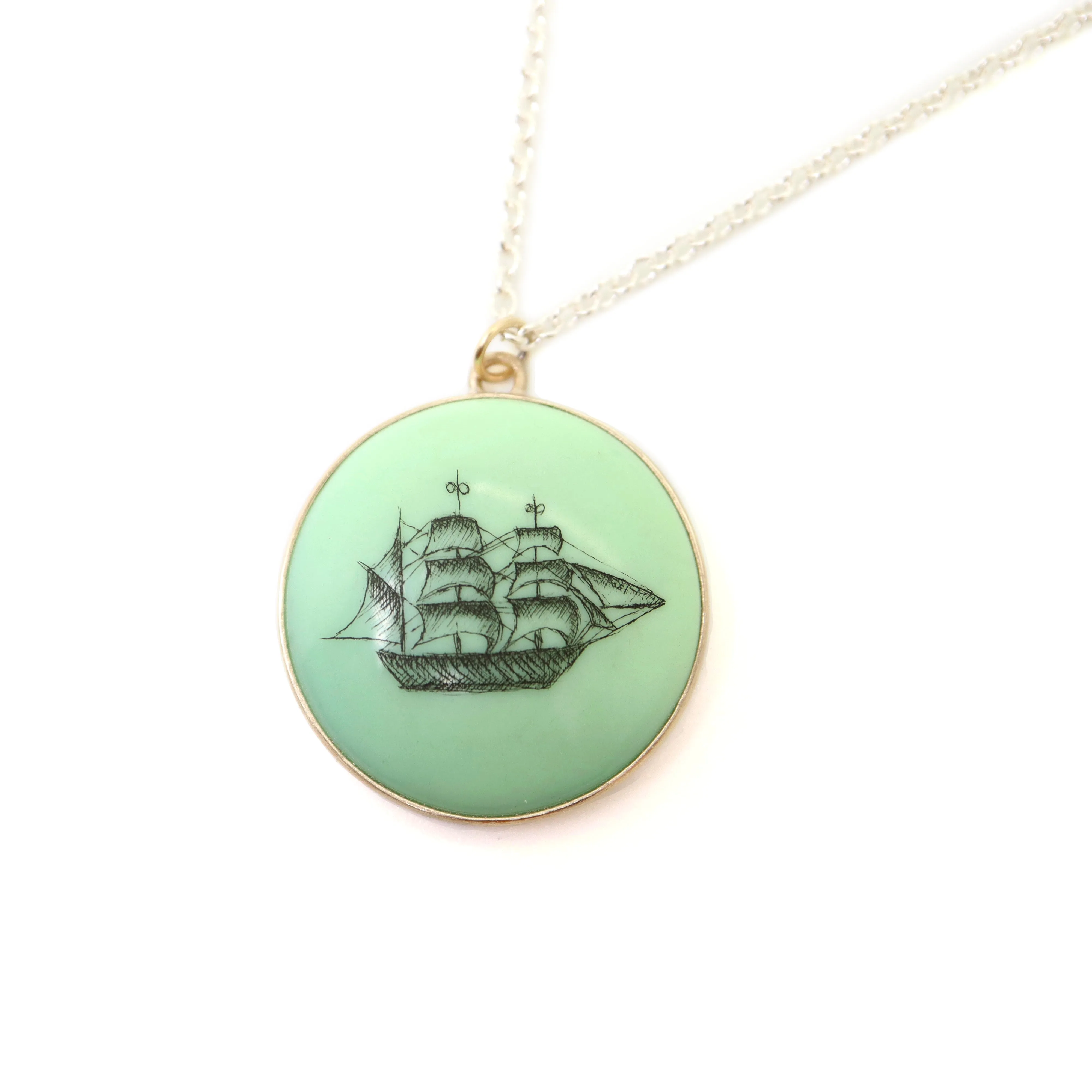 Shadows of the Sea #1 Variscite Scrimshaw Necklace