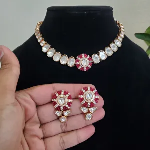 Silver Foil Kundan Necklace Set Ruby