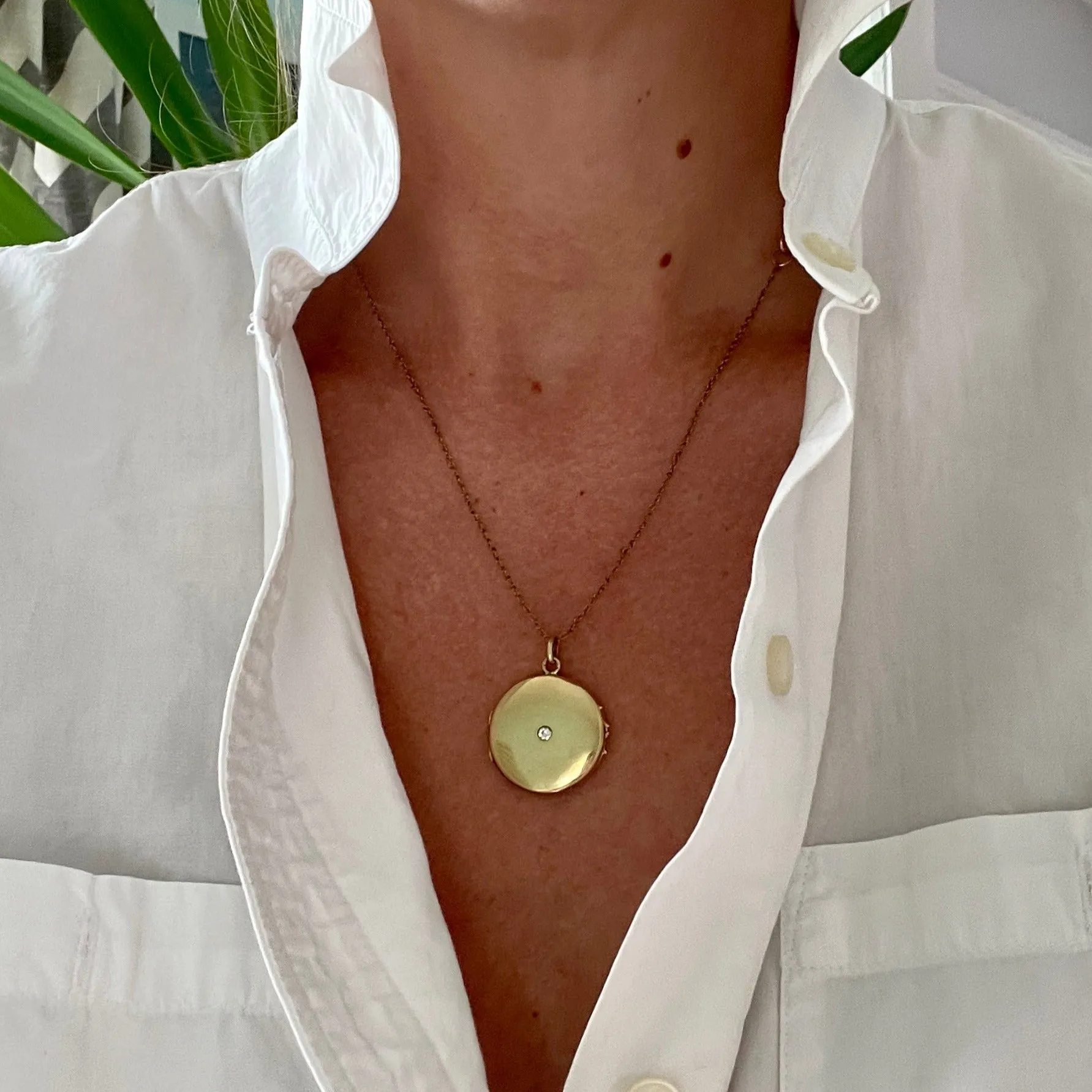 Simple 14K Gold & Diamond Antique Locket