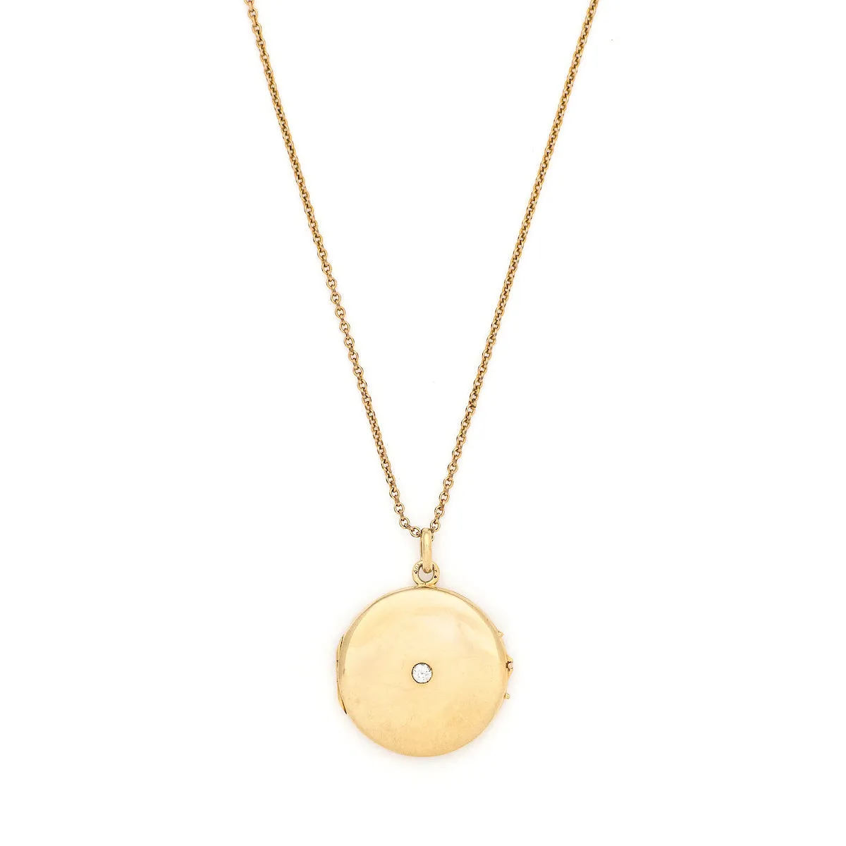 Simple 14K Gold & Diamond Antique Locket