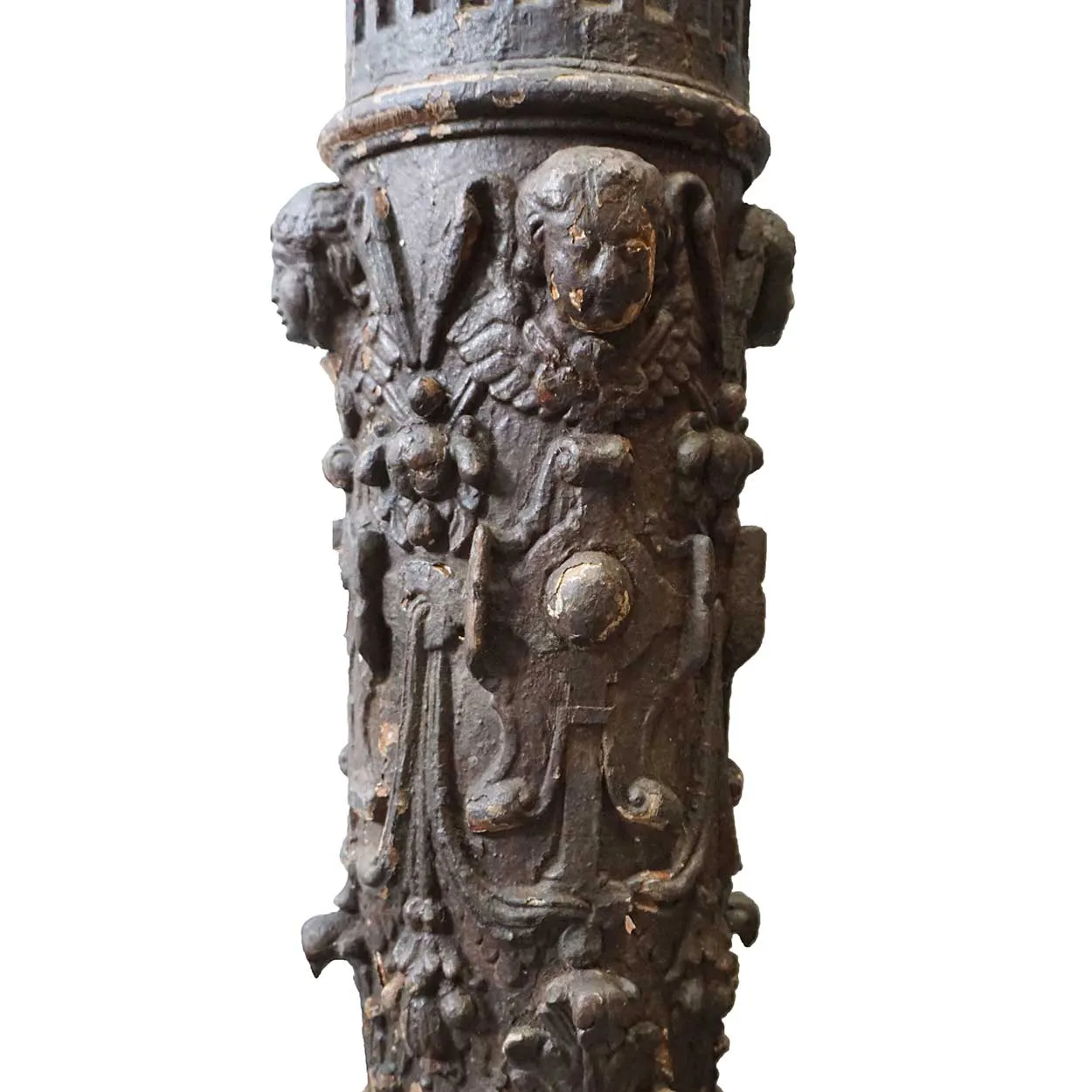 Small Pair of Early Indo-Portuguese Baroque Painted Teak Architectural Pilasters