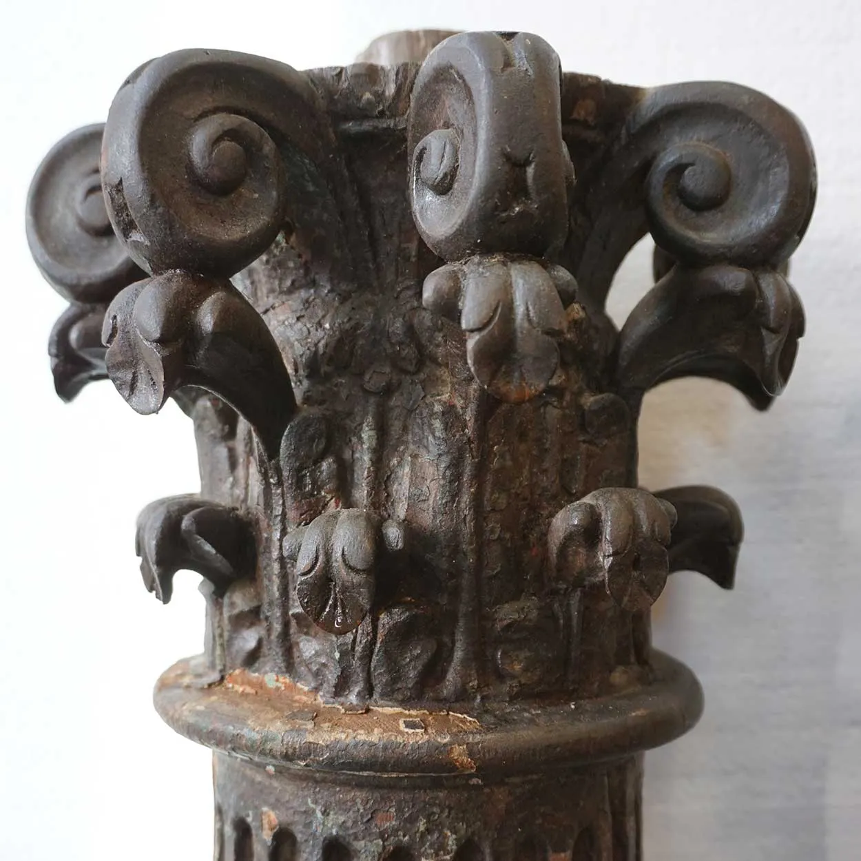 Small Pair of Early Indo-Portuguese Baroque Painted Teak Architectural Pilasters
