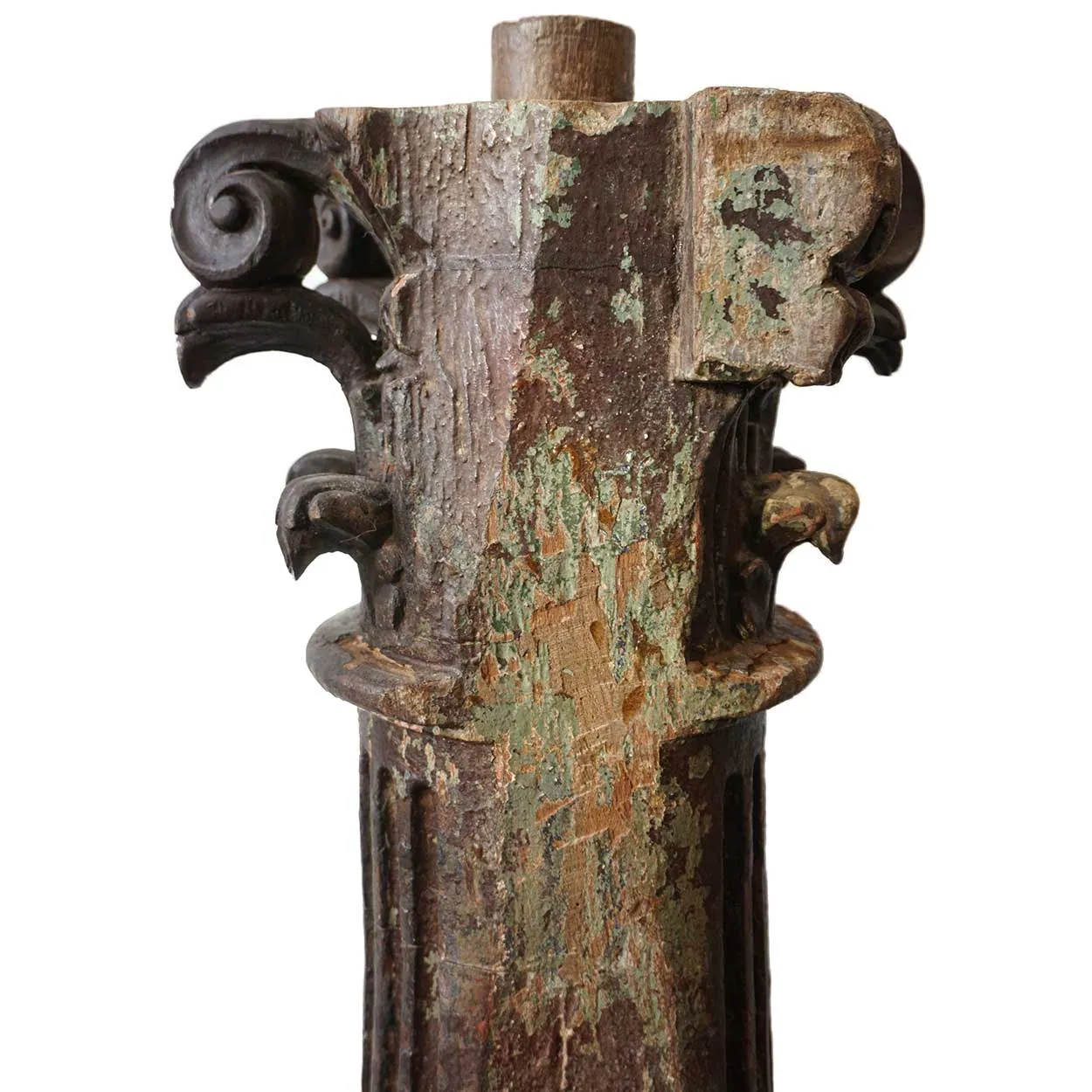 Small Pair of Early Indo-Portuguese Baroque Painted Teak Architectural Pilasters