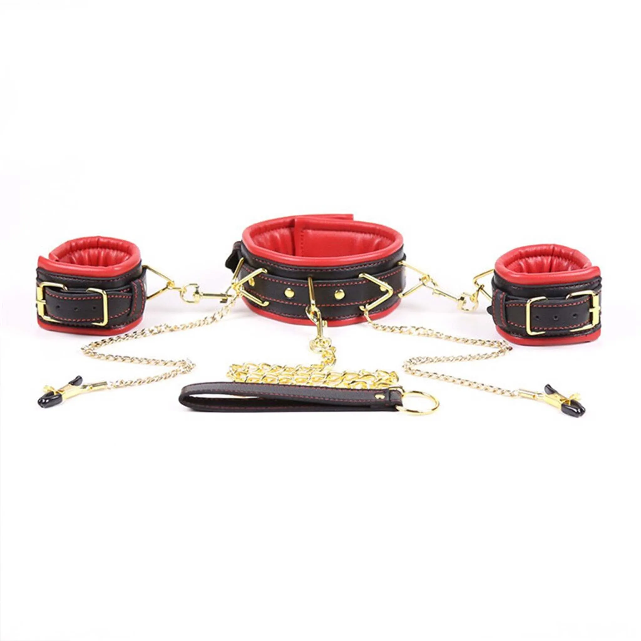 Smart Moves - Collar met Boeien, Leiband en Tepelklemmen - Zwart/Rood