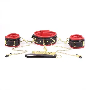 Smart Moves - Collar met Boeien, Leiband en Tepelklemmen - Zwart/Rood