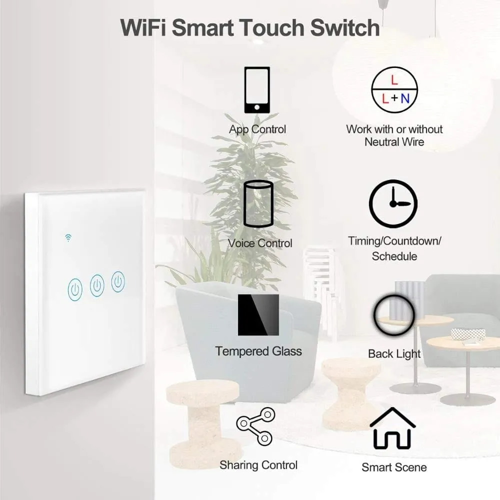 Smart Wi-Fi 3-Gang Light Switch – Voice & App Control | White, Black, Gold