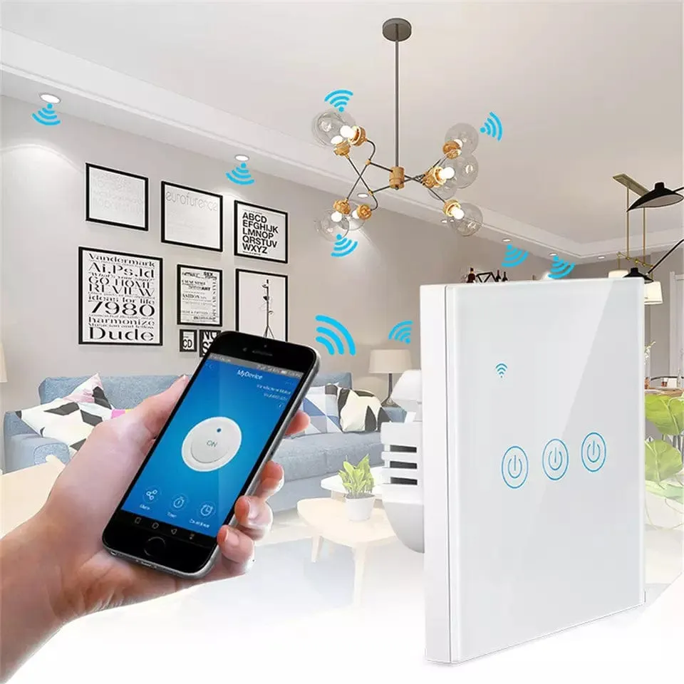 Smart Wi-Fi 3-Gang Light Switch – Voice & App Control | White, Black, Gold