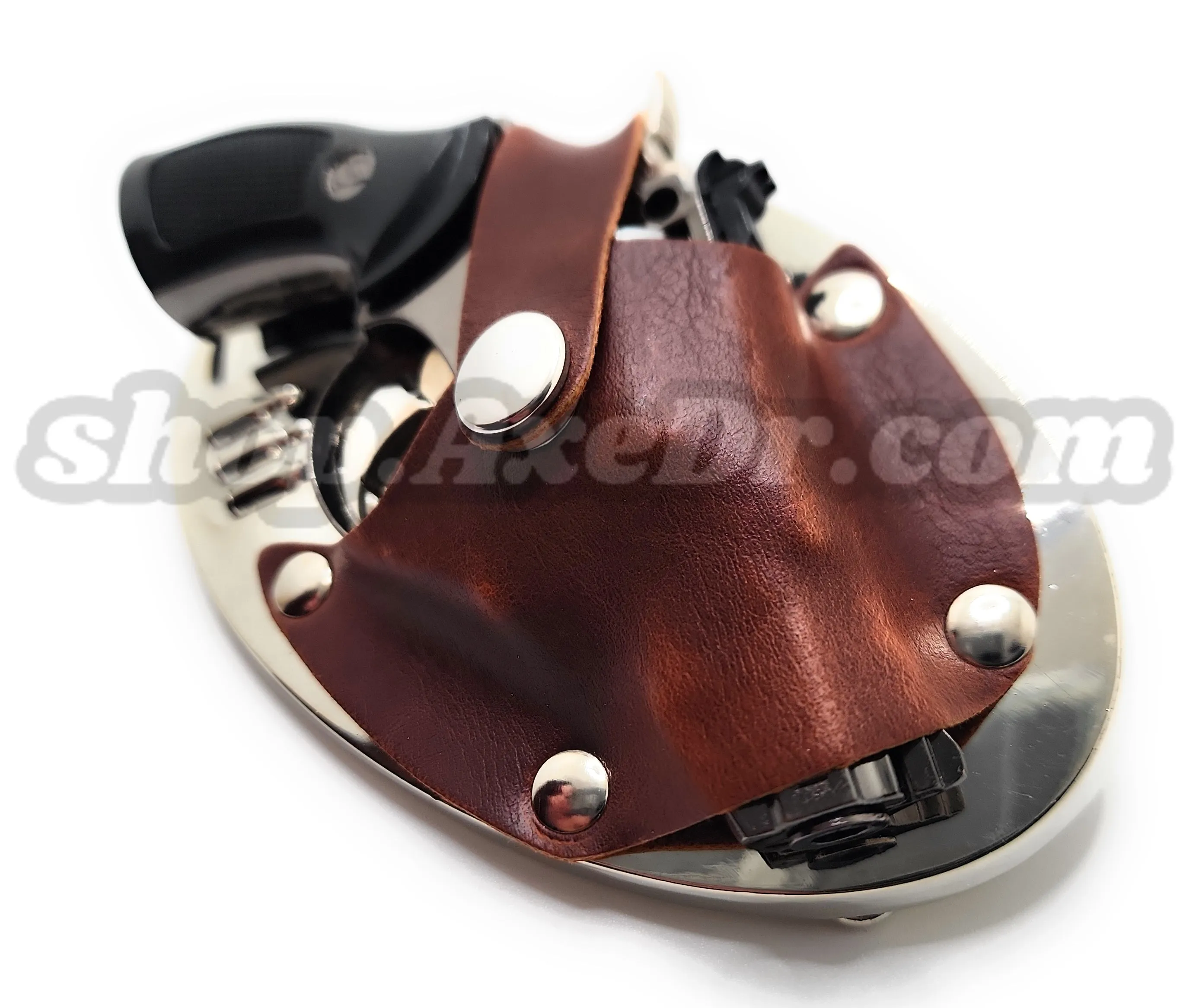 Snub Nose Revolver Pistol Jet Lighter Rotating Cylinder Belt Buckle