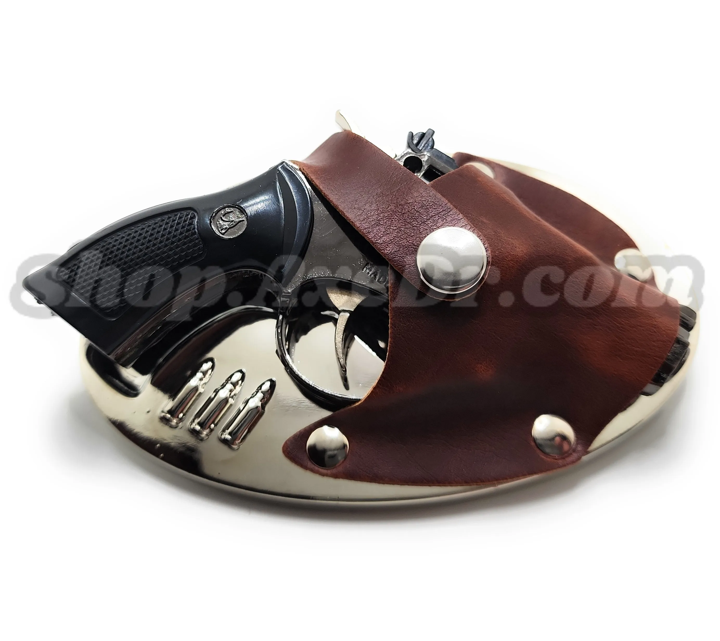 Snub Nose Revolver Pistol Jet Lighter Rotating Cylinder Belt Buckle
