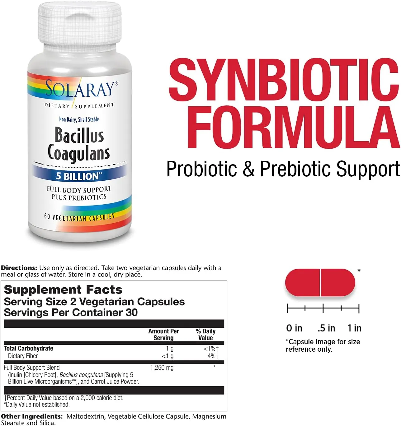 Solaray Bacillus Coagulans, Shelf Stable Probiotic 60ct