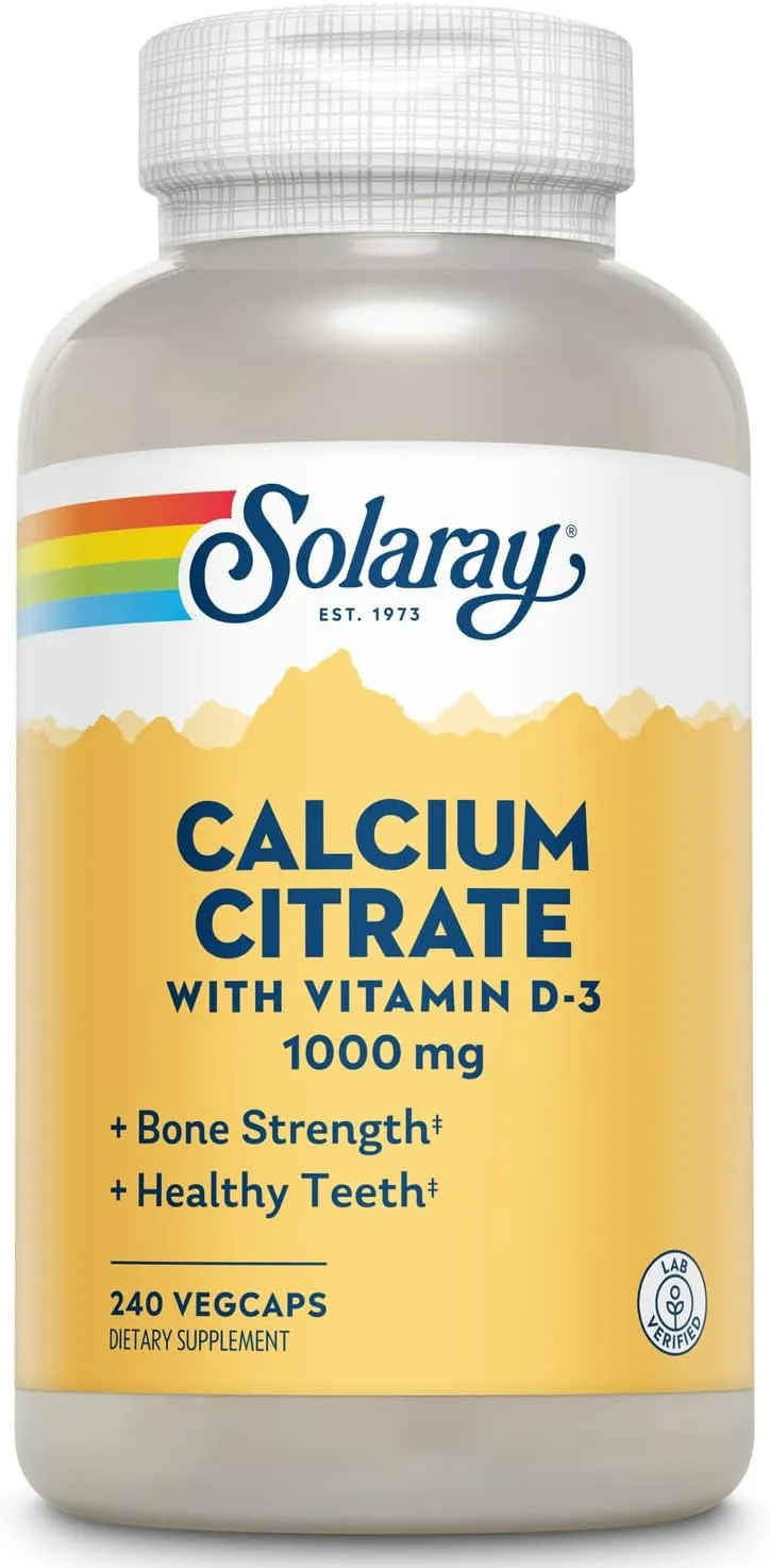 Solaray Calcium Citrate w/Vitamin D3 1000mg, Healthy Bones & Teeth, Heart, Muscle & Nerve Support, 60 Serv, 240 VegCaps
