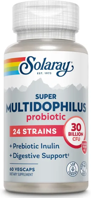 Solaray Super Multidophilus 24 Strain Probiotic | 30 Billion CFU | Healthy Gut Support | 30 Serv | 60 Enteric VegCaps