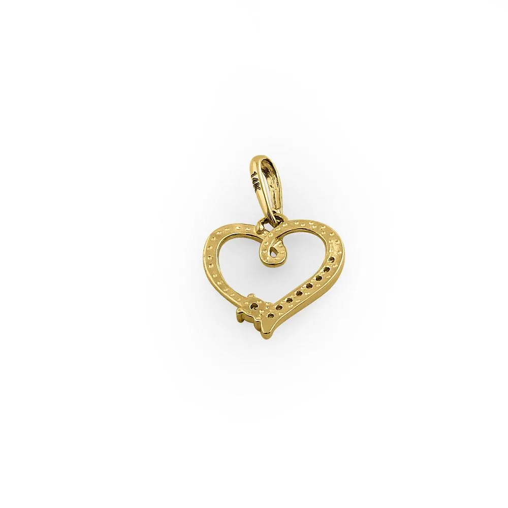 Solid 14K Yellow Gold Elegant Heart CZ Pendant