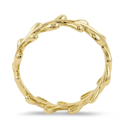 Solid 14K Yellow Gold Elegant Leaf Ring