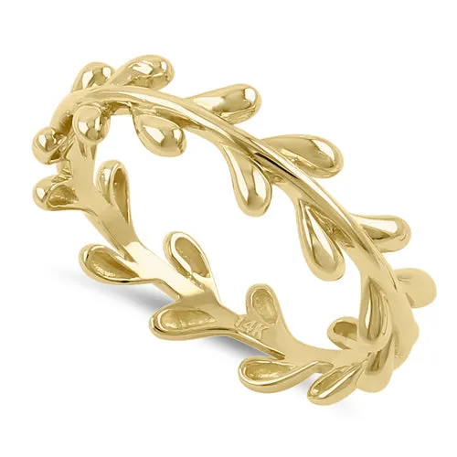 Solid 14K Yellow Gold Elegant Leaf Ring