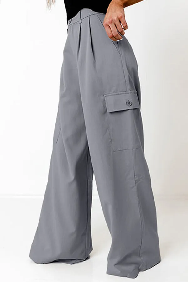 Solid color fashion loose high waist all-match overalls