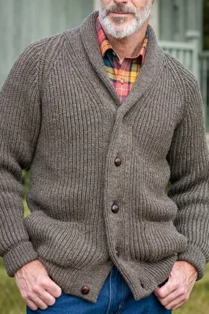 Solid Color Knit Lapel Long Sleeve Knit Jacket