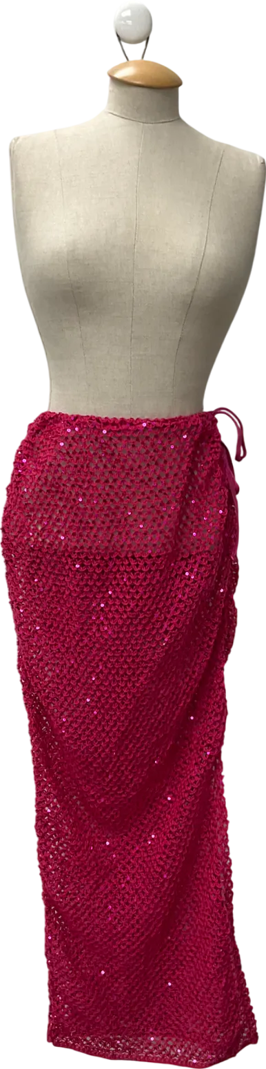 South Beach Pink Sequin Knit Maxi Beach Skirt UK 12