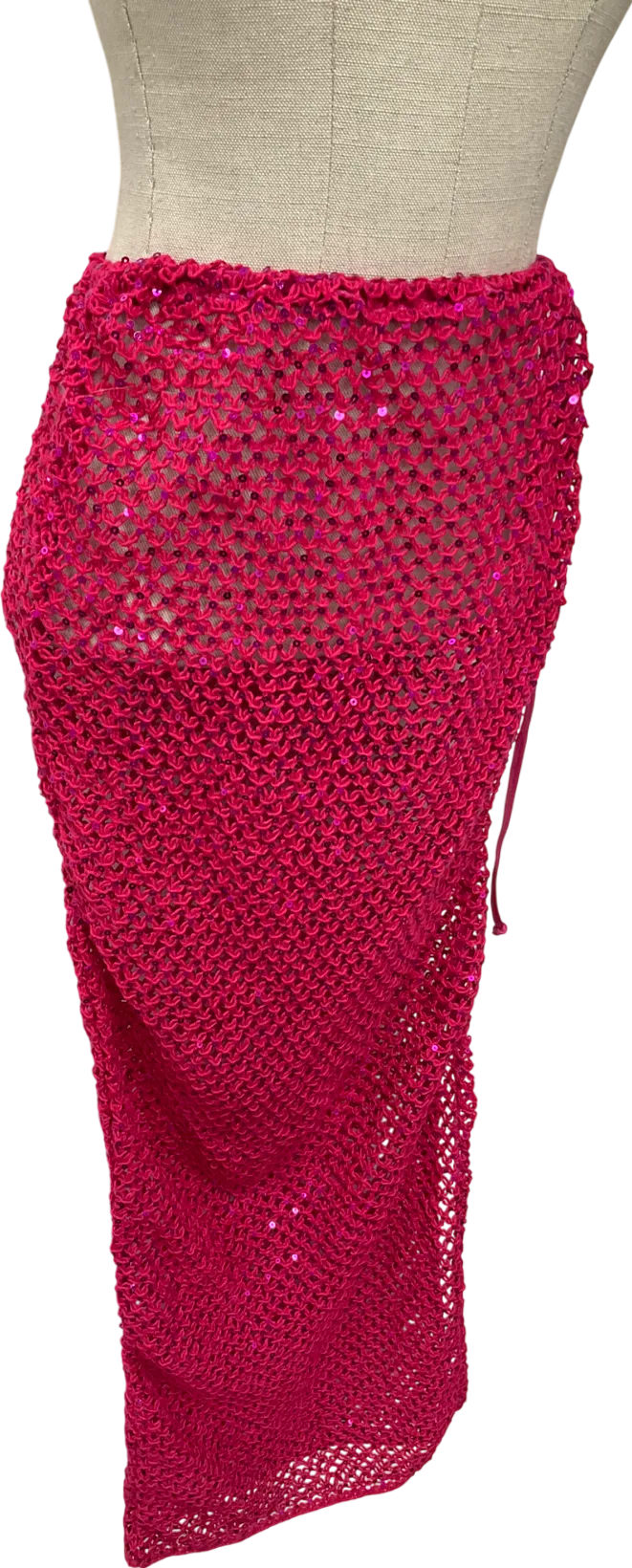 South Beach Pink Sequin Knit Maxi Beach Skirt UK 12