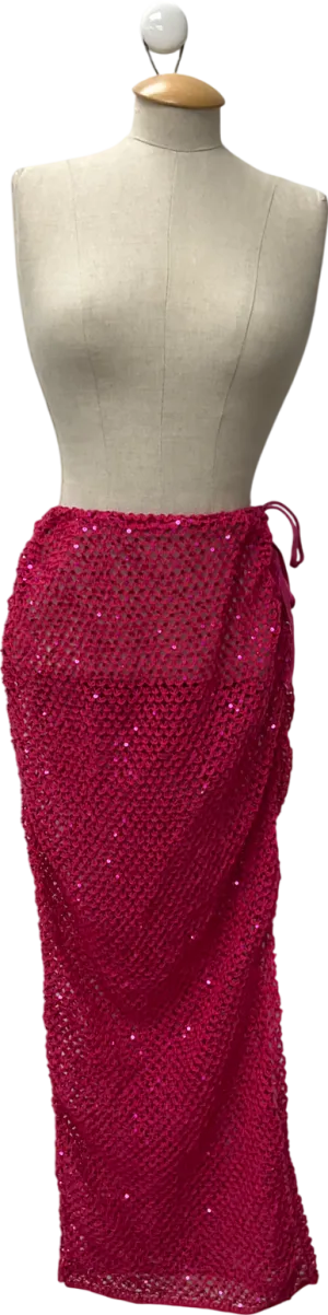 South Beach Pink Sequin Knit Maxi Beach Skirt UK 12
