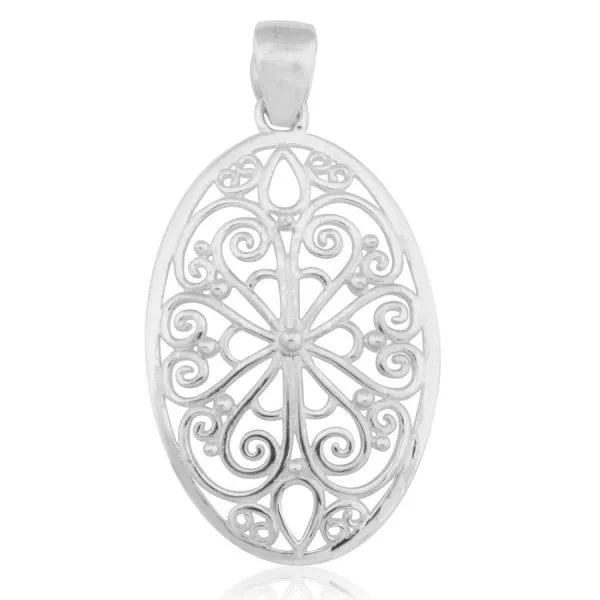 Southern Gates Sterling Silver Oval Filigree Flower Pendant (90062)
