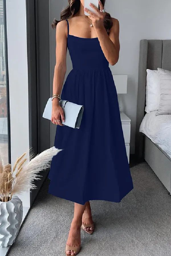 Spaghetti Strap Waisted A-line Midi Dress