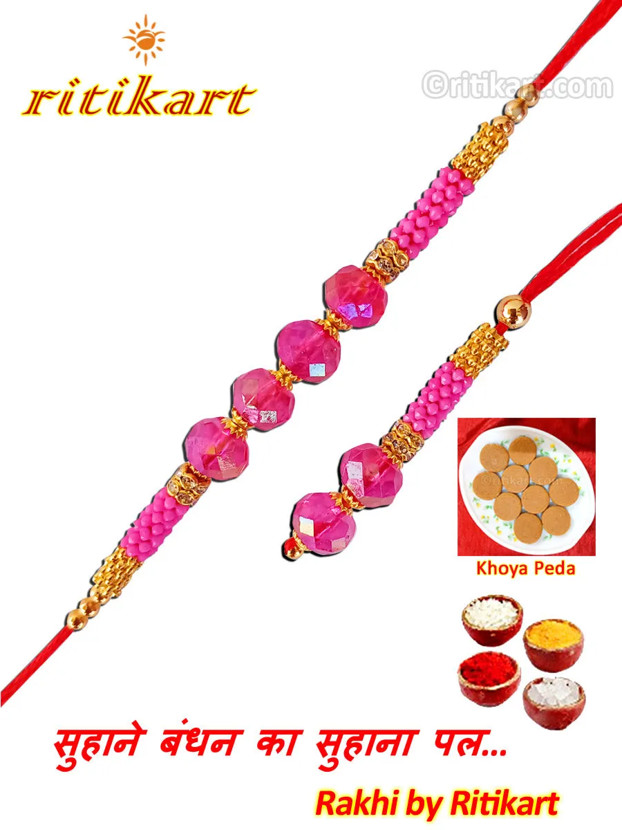 Sparkling Pink Beads Designer Bhaiya-Bhabhi Rakhi