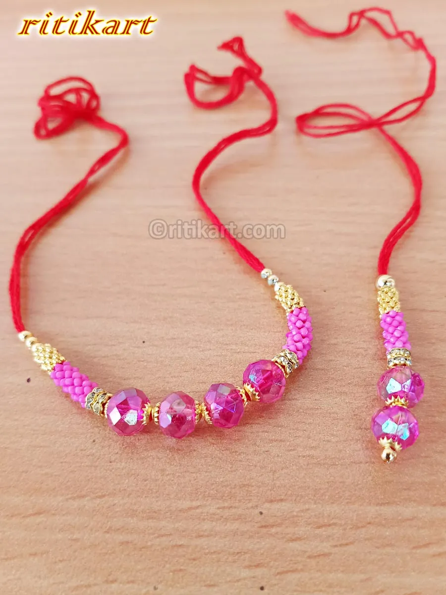 Sparkling Pink Beads Designer Bhaiya-Bhabhi Rakhi