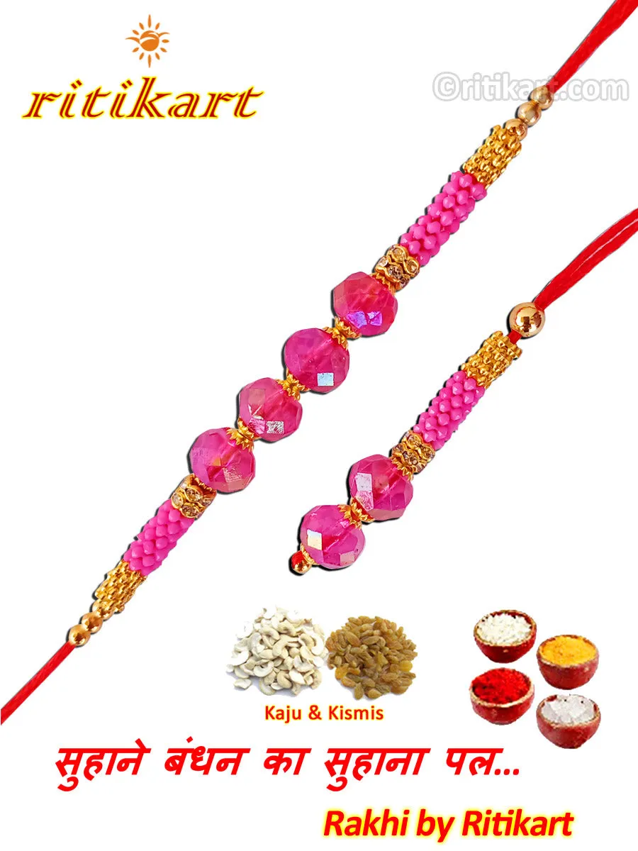 Sparkling Pink Beads Designer Bhaiya-Bhabhi Rakhi