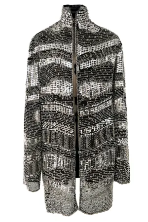 Sparkly Spring 1981 Halston Silver Sequin & Beaded Black Silk Chiffon Jacket