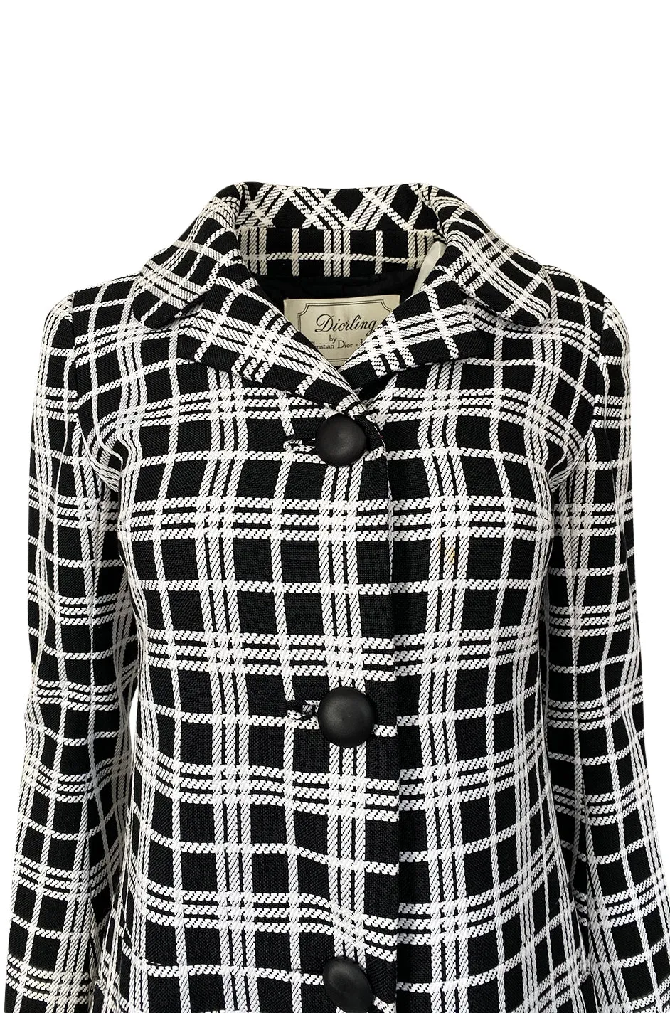 Spring 1970 Diorling by Christian Dior Numbered Mod Black & White Check Coat