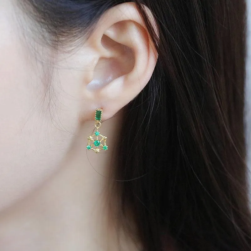 Star Earrings (Blue/Green) (Solid Silver)