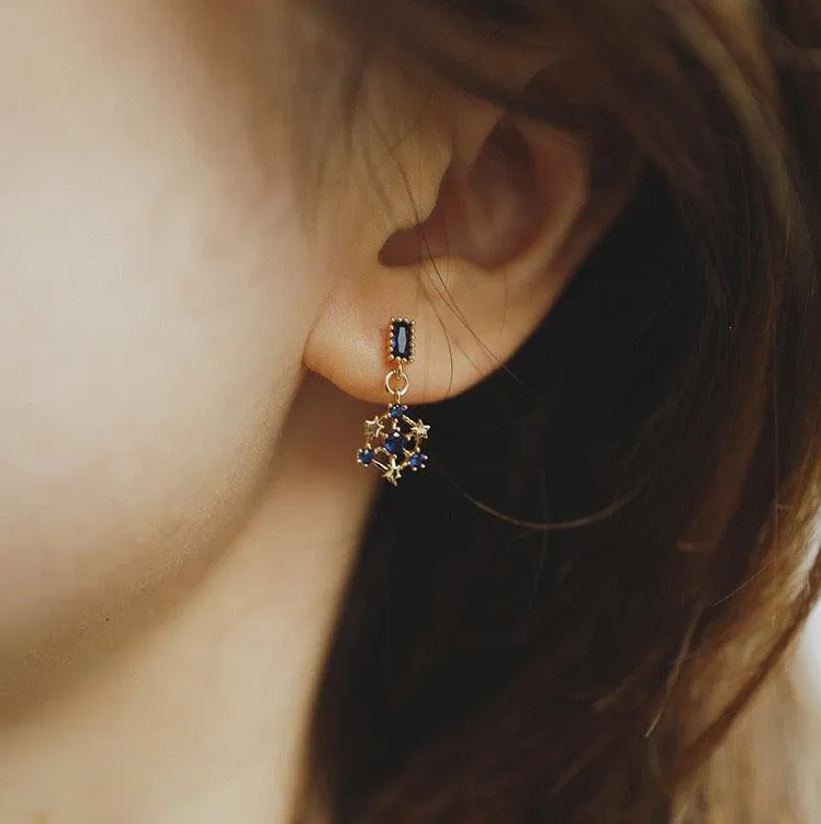Star Earrings (Blue/Green) (Solid Silver)