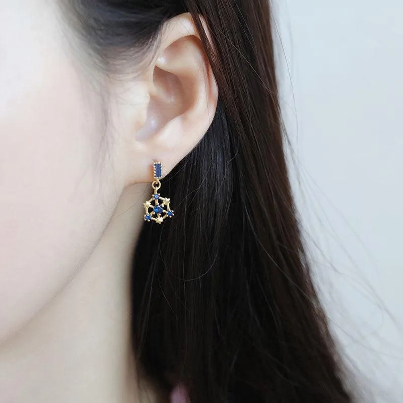 Star Earrings (Blue/Green) (Solid Silver)