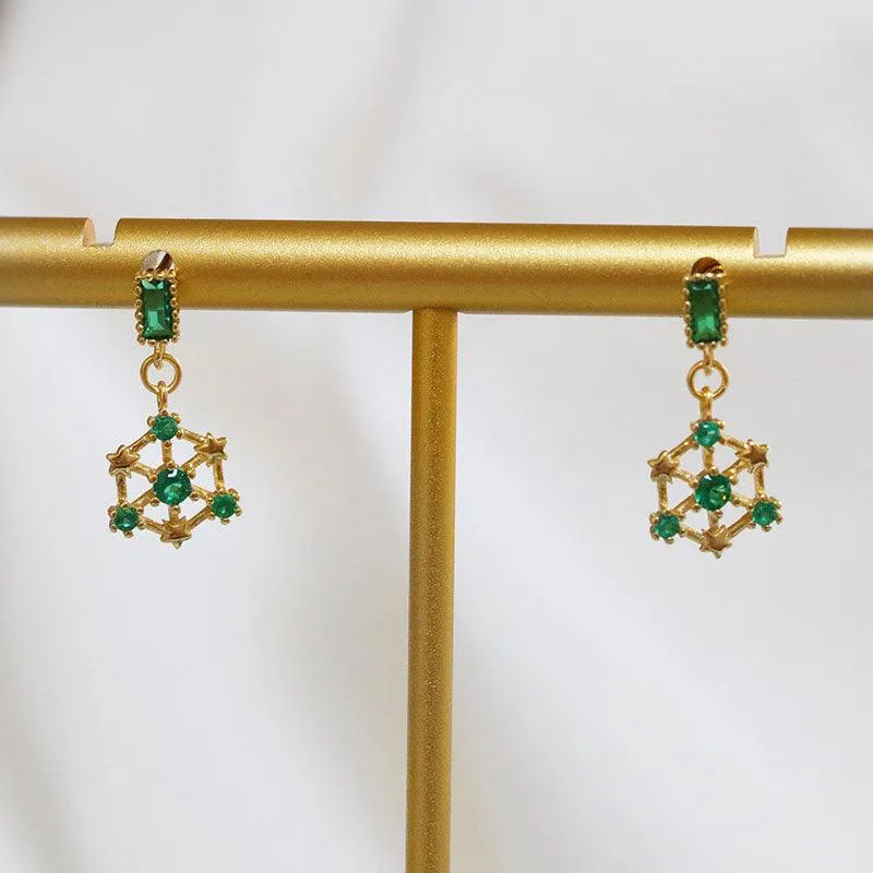 Star Earrings (Blue/Green) (Solid Silver)