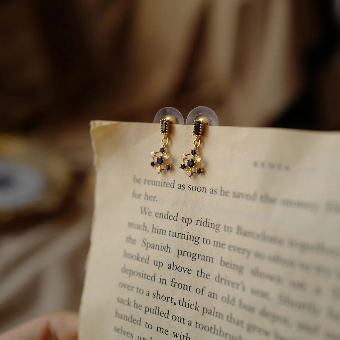 Star Earrings (Blue/Green) (Solid Silver)