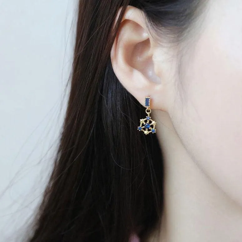 Star Earrings (Blue/Green) (Solid Silver)