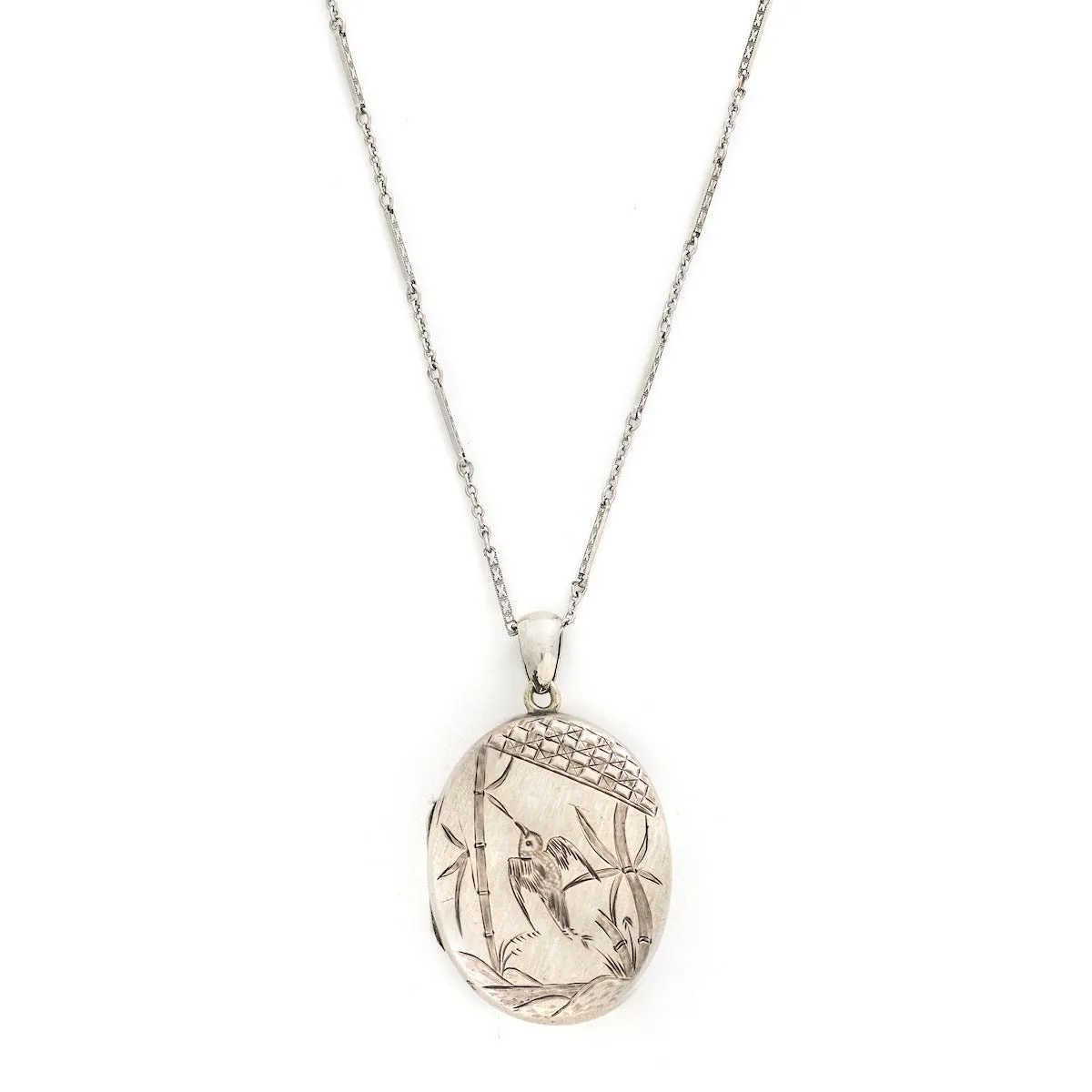 Sterling Silver Bamboo & Swallow Antique Locket