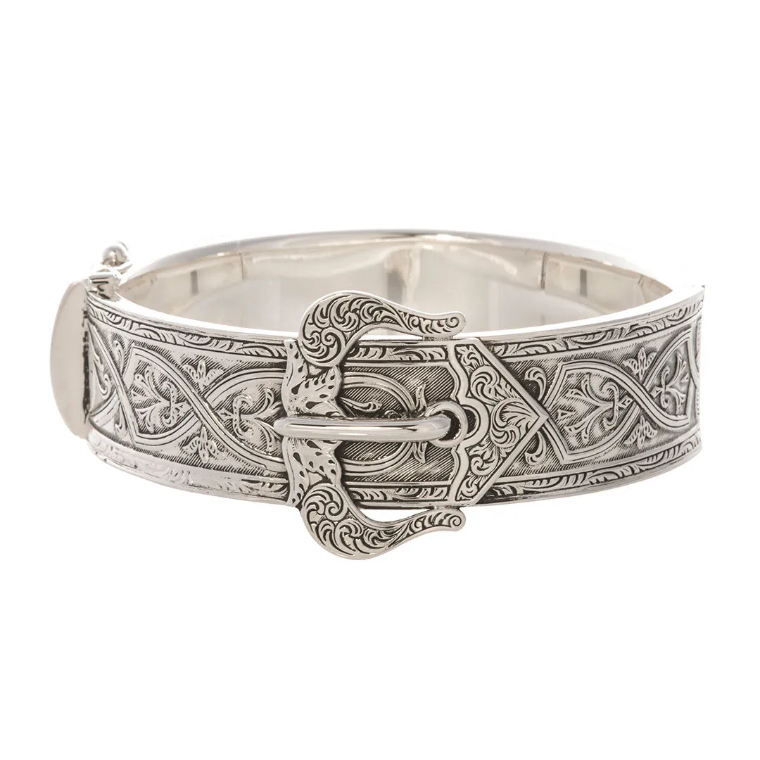 Sterling Silver Engraved Hinged Buckle Cuff