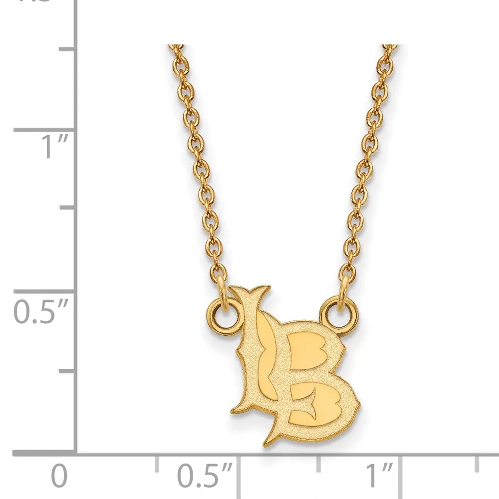 Sterling Silver Gold-plated California State University Long Beach L-B Small Pendant 18 inch Necklace