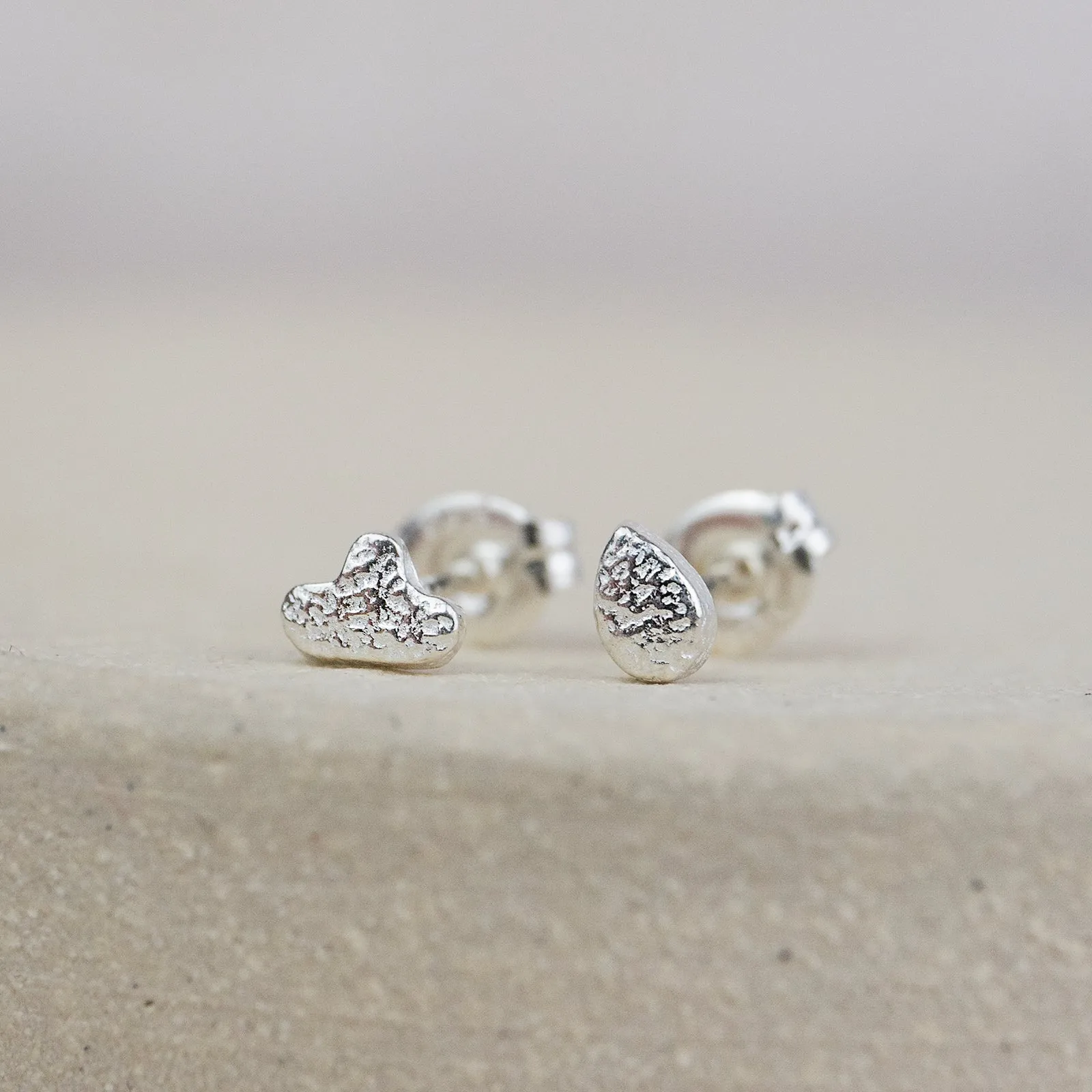 Sterling Silver Mini Studs Cloud and Raindrop Mismatch